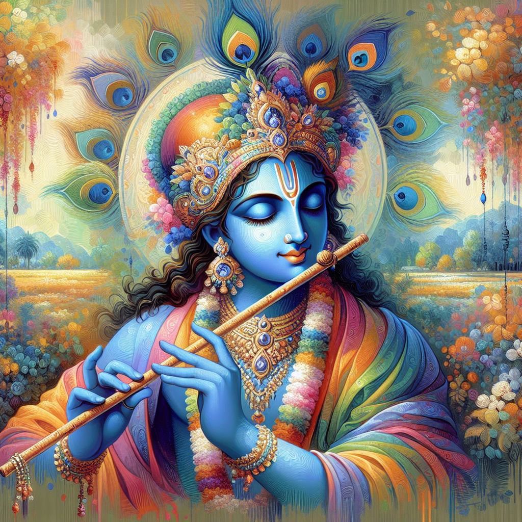 Artwork embodying the essence of Krishna, capturing the divine persona through strokes and hues